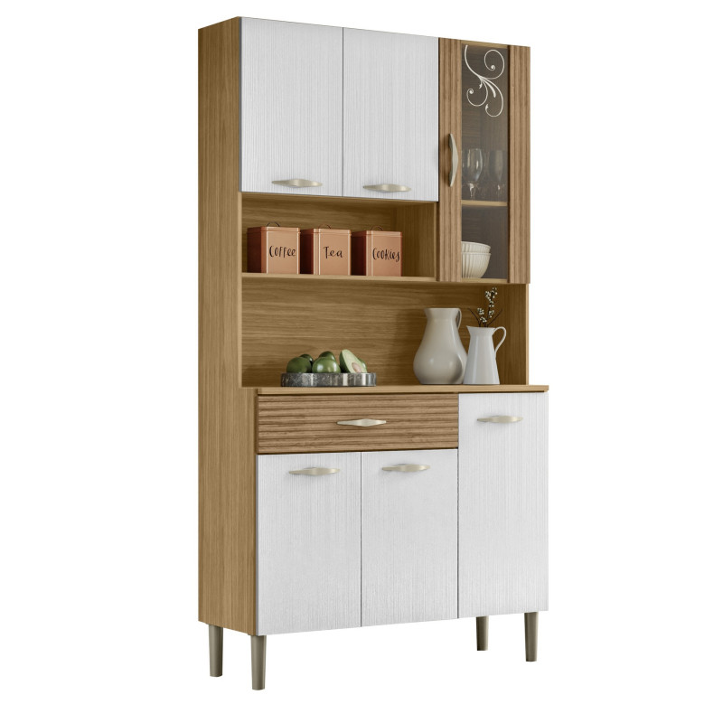 Buffet Beaux Meubles Pas Chers Golden6+ 6 Portes 7 Niches 1 Tiroir 90 X 173,5 X 36,3 Cm Chêne Blanc Écru