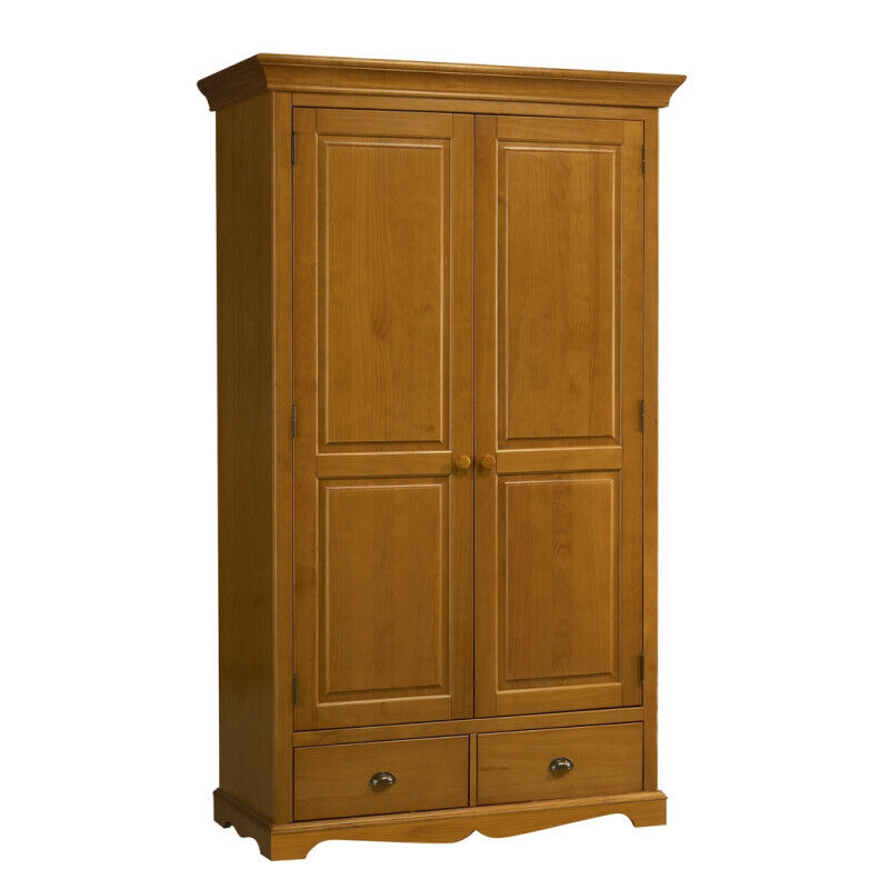 Armoire Penderie Beaux Meubles Pas Chers 2 Portes 2 Tiroirs 6 Niches Marron Pin Massif