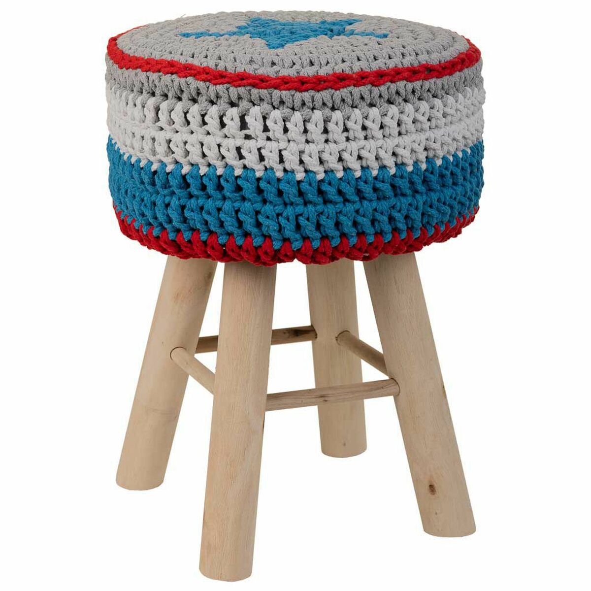 Tabouret Alexandra House Living Bleu Bambou Pin Éponge Bois Mdf 32 X 44 X 32 Cm