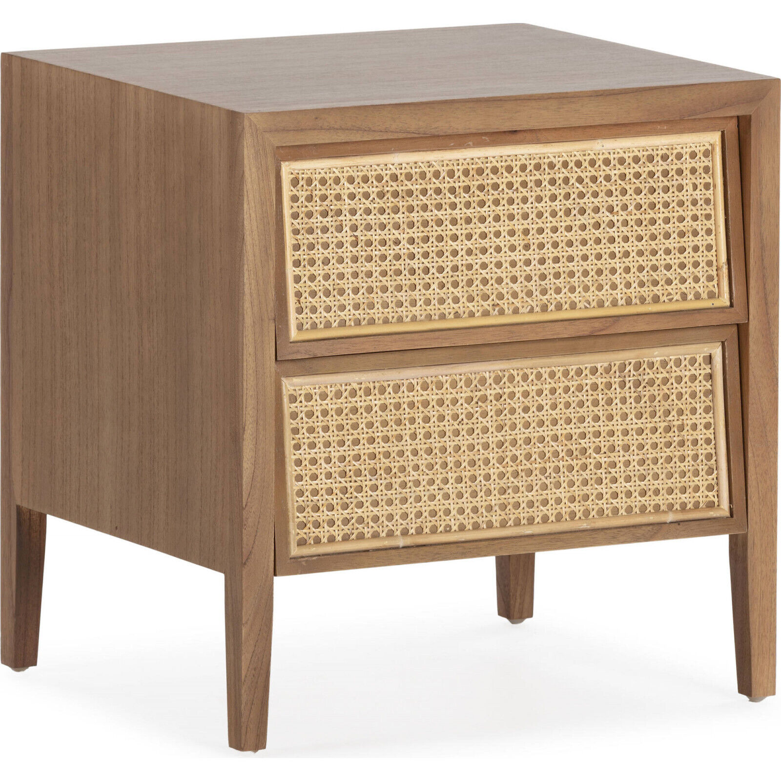 Table De Nuit Tendance En Cèdre Et Rotin - Beige Naturel Et Rotin Tressé