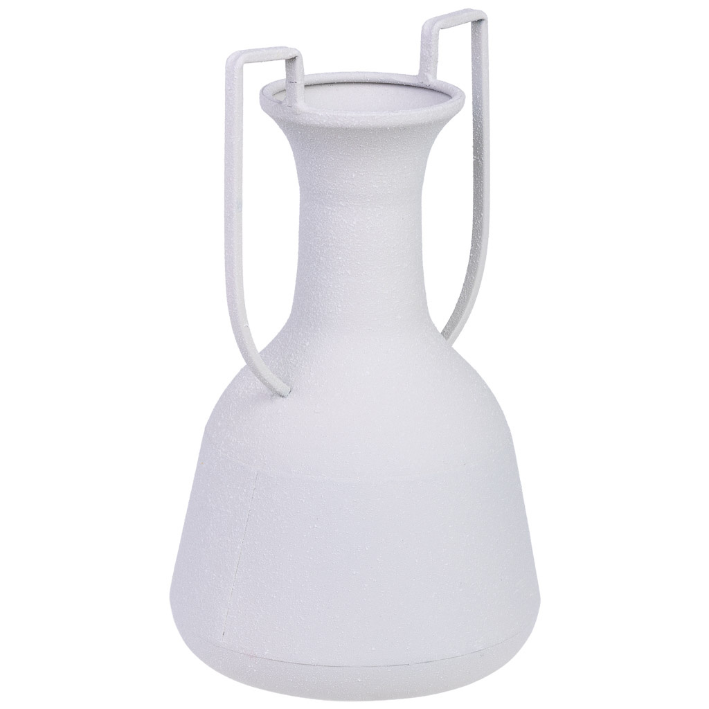 Vase Métal Blanc 2 Anses 19x19x33h Cm