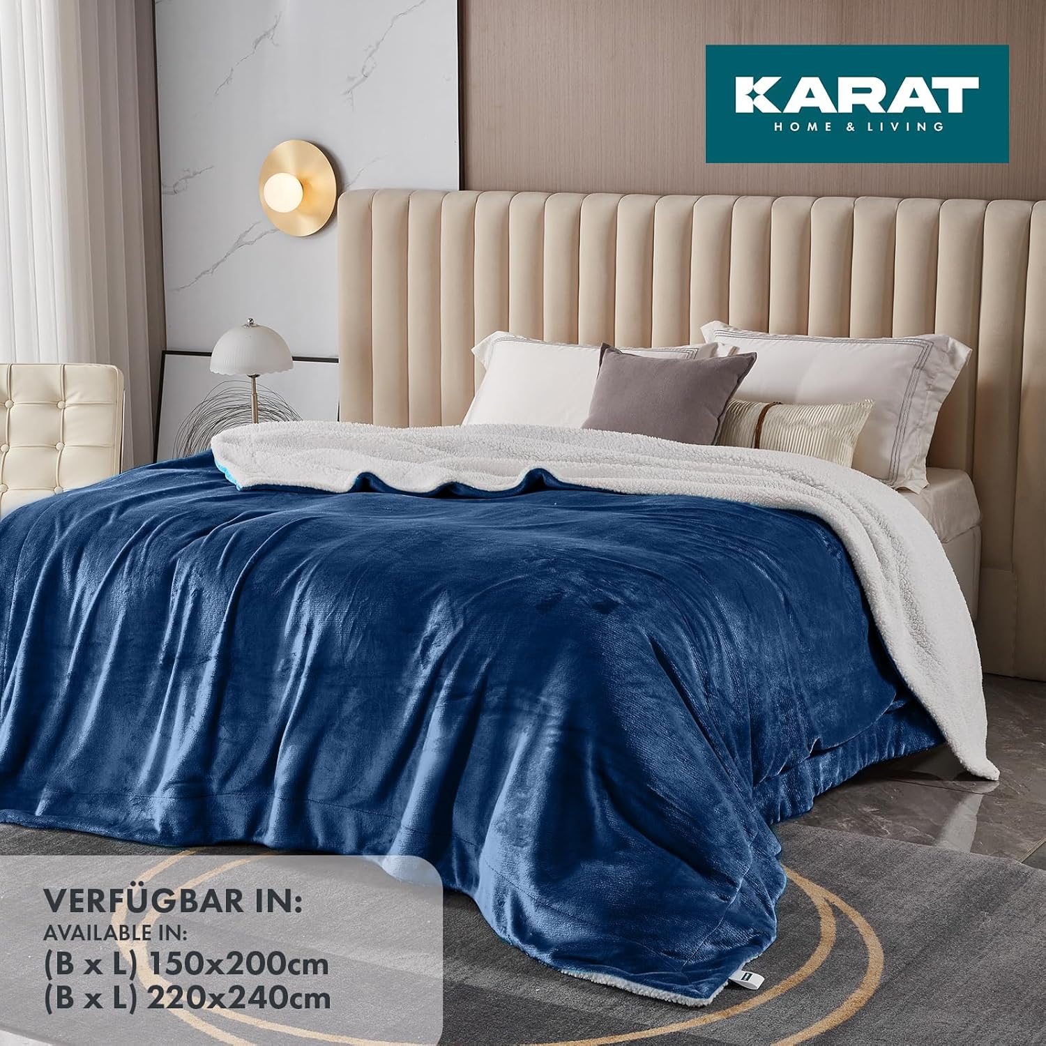 Plaid Douillet Glory, Couverture Polaire Certifié Oeko-tex, Double Face, Bleu Foncé 220 X 240 Cm - Floordirekt