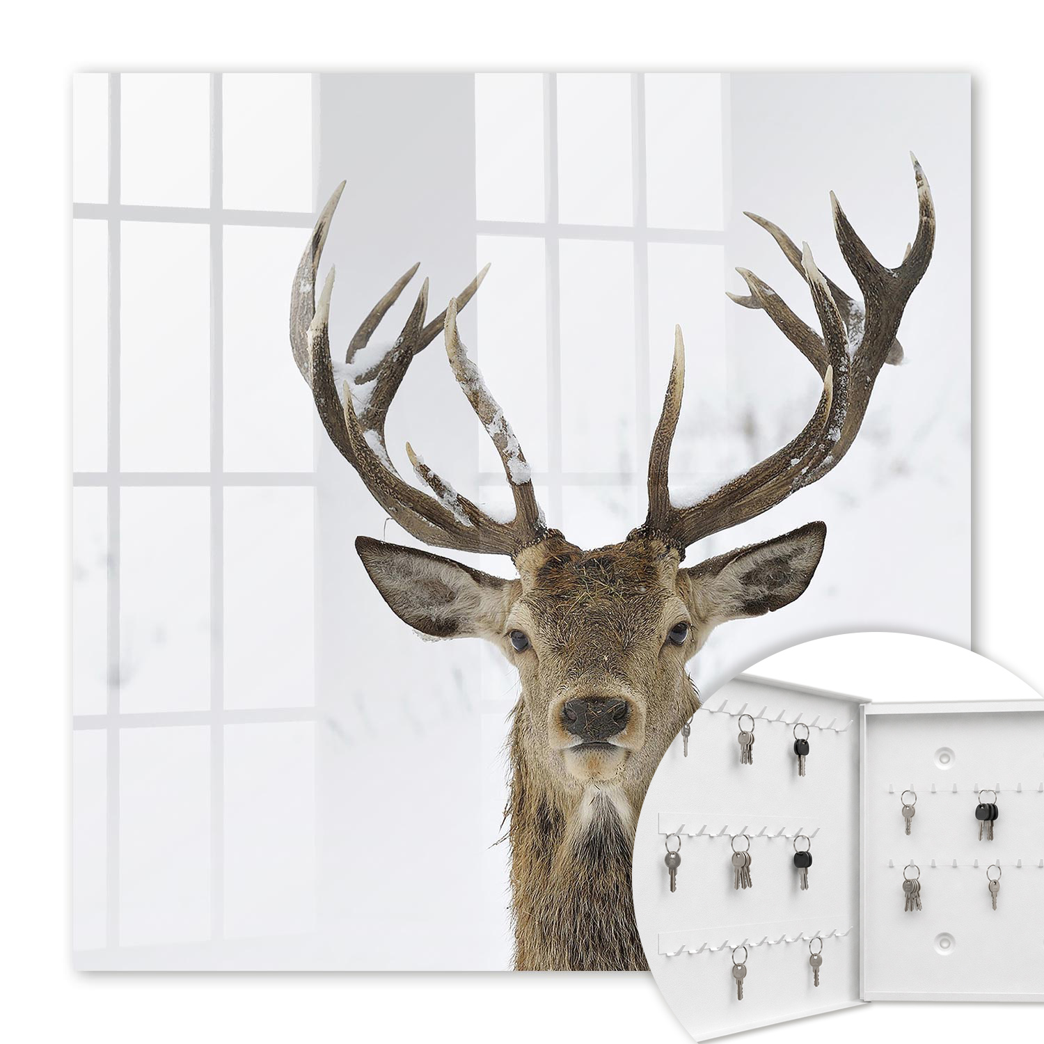 Armoire À Clés - (30 Cm X 30 Cm) - Boîte À Clés Murale - Coffret De Rangement Pour Clés - Couleur Blanche - Ouverture Vers La Gauche - Pour Maison Et Bureau - Cerf D'Hiver