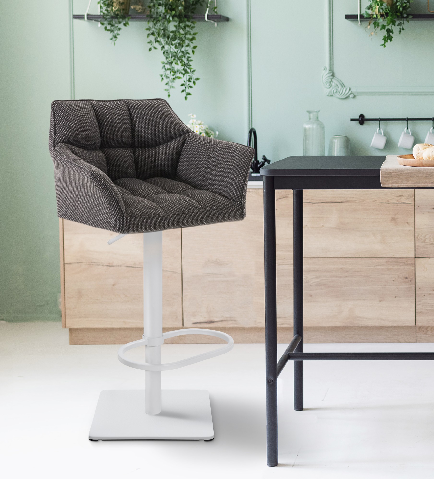 Tabouret De Bar Damaso W Tissu Gris Titane