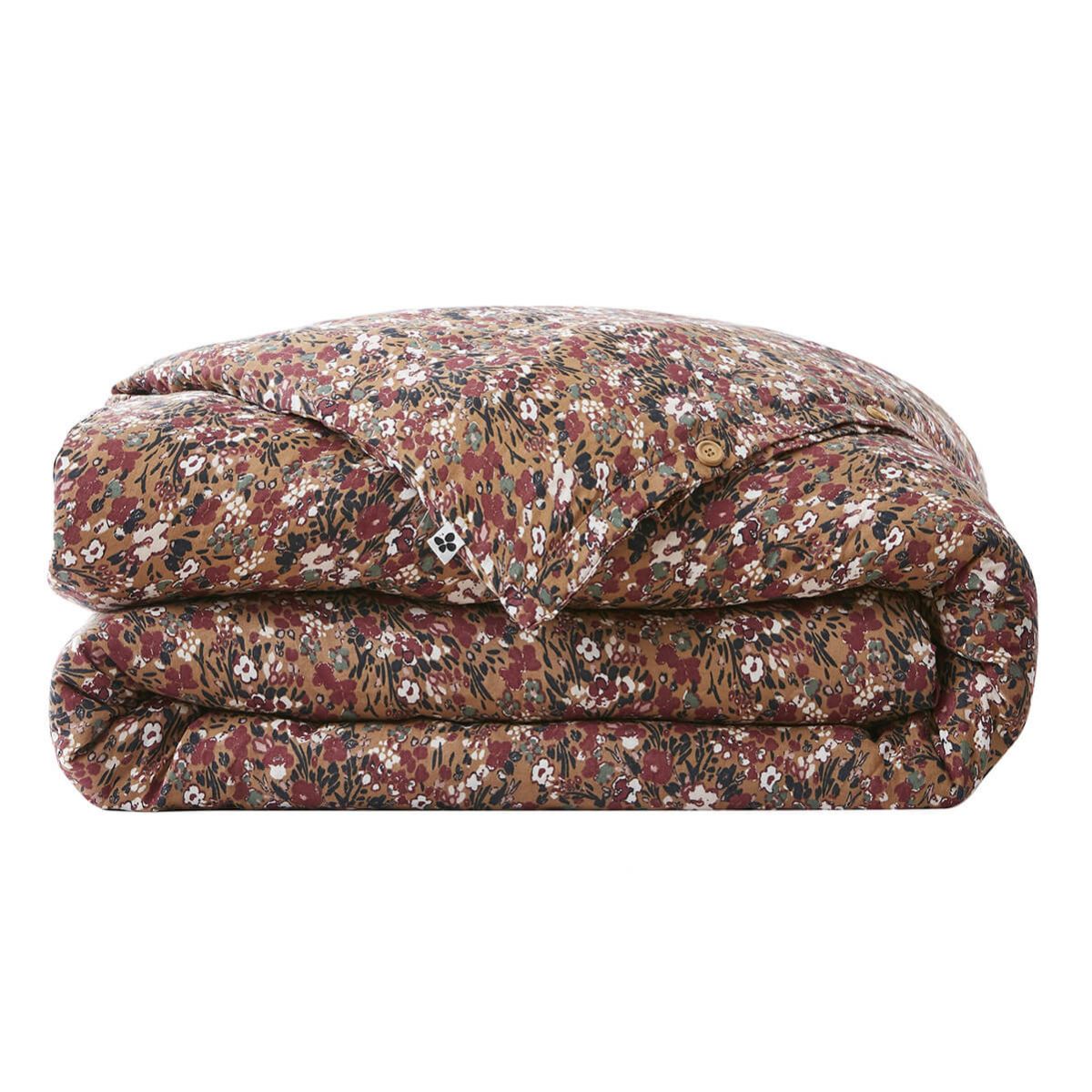 Adonis Brun - Housse De Couette 240x220cm Gaze De Coton Fond Brun Motifs Fleurs