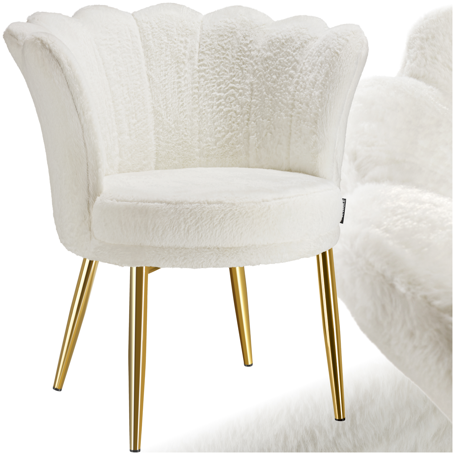 Fauteuil Rembourrage Épais Revêtement Fourrure Synthétique Crème/or