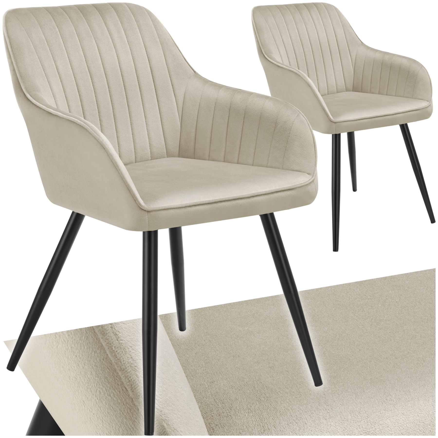 Lot 2 Chaises De Salle À Manger En Velours Matelassées Crème
