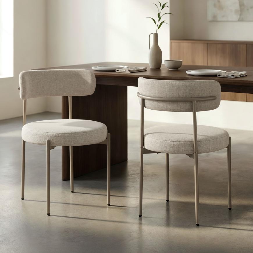 Sicaan Lot De 2 Chaises Contemporaines Gaby En Tissu Chenille Beige