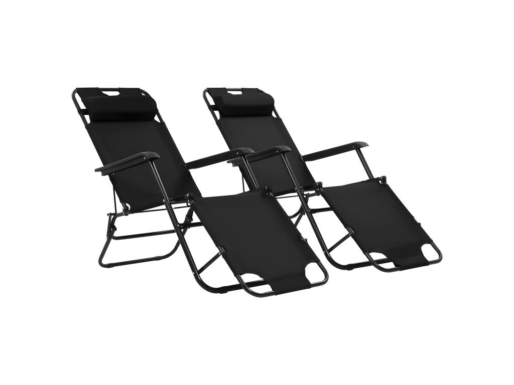 Chaises Longues Pliables 2 Pièces Avec Repose-pied Acier Noir 02_0011944
