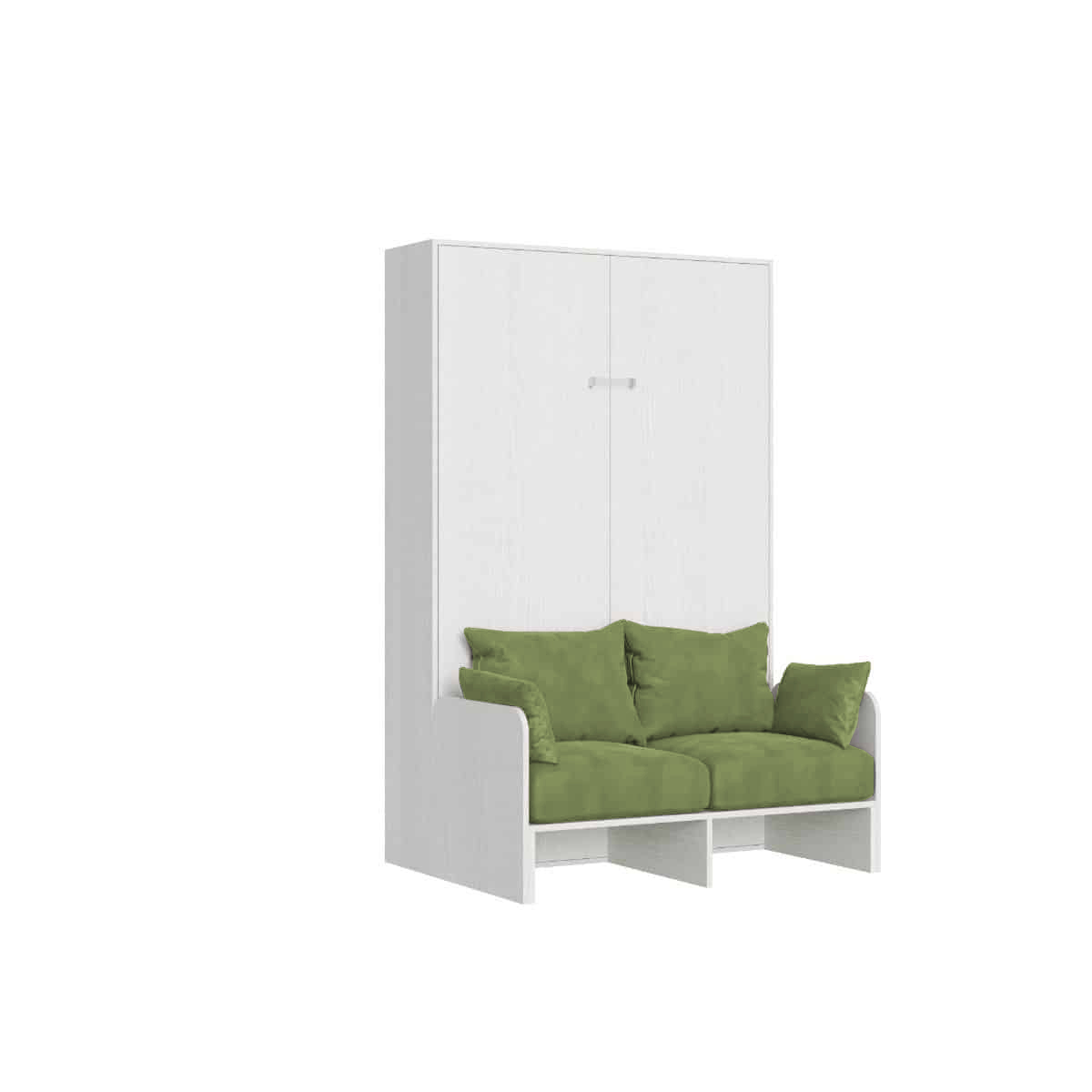 Lit Queen-size Escamotable Kentaro 120 Cm Avec Canapé En Frêne Blanc, Vert