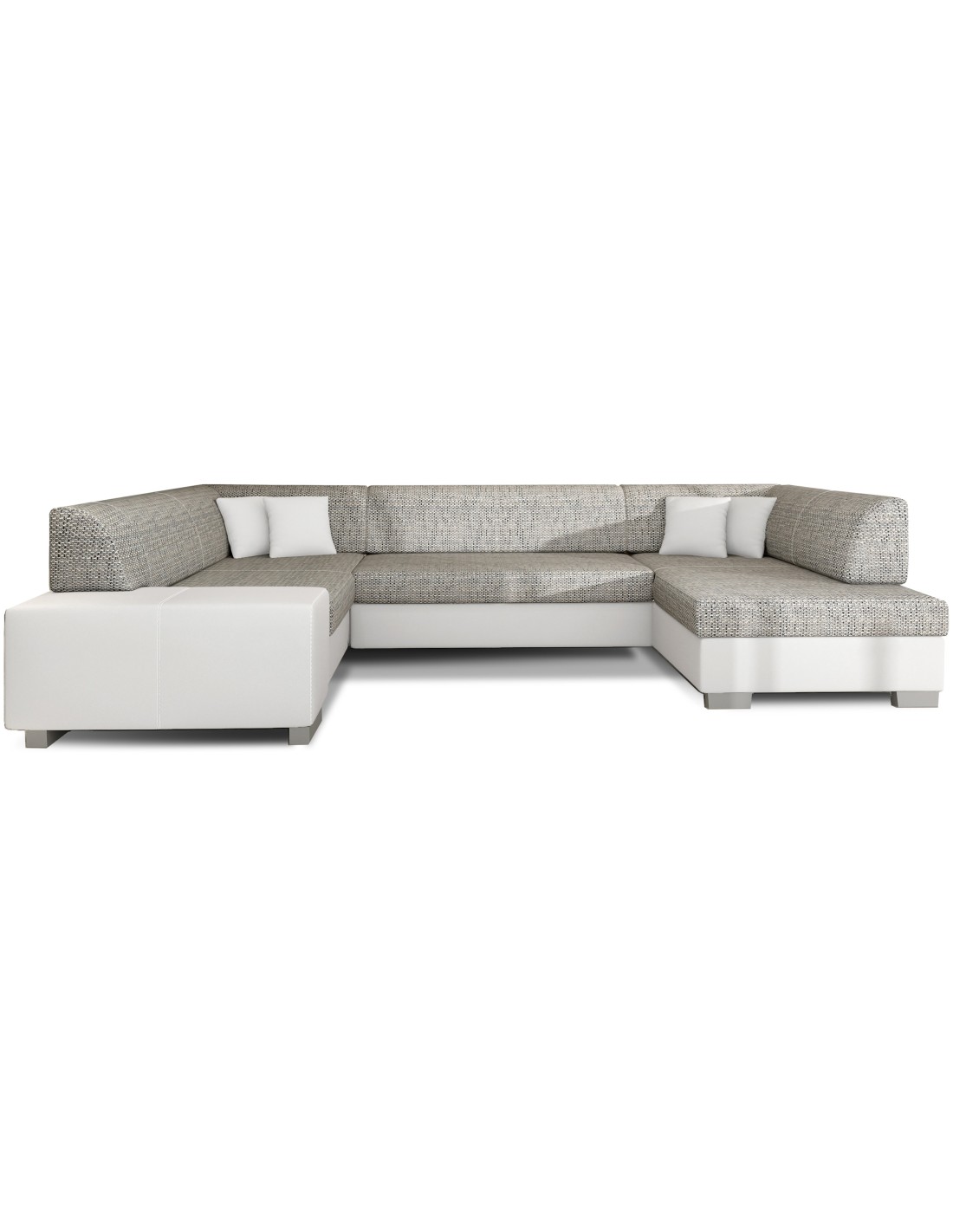 Canapé Panoramique En U Gris & Blanc Convertible 6 Places Havane Couchage 125x280cm