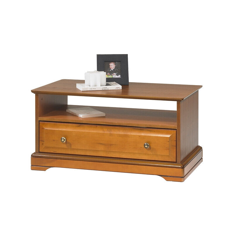 Table Basse Beaux Meubles Pas Chers Merisier 1 Tiroir Traversant 1 Niche 82,4 X 41,6 X 46,5 Cm