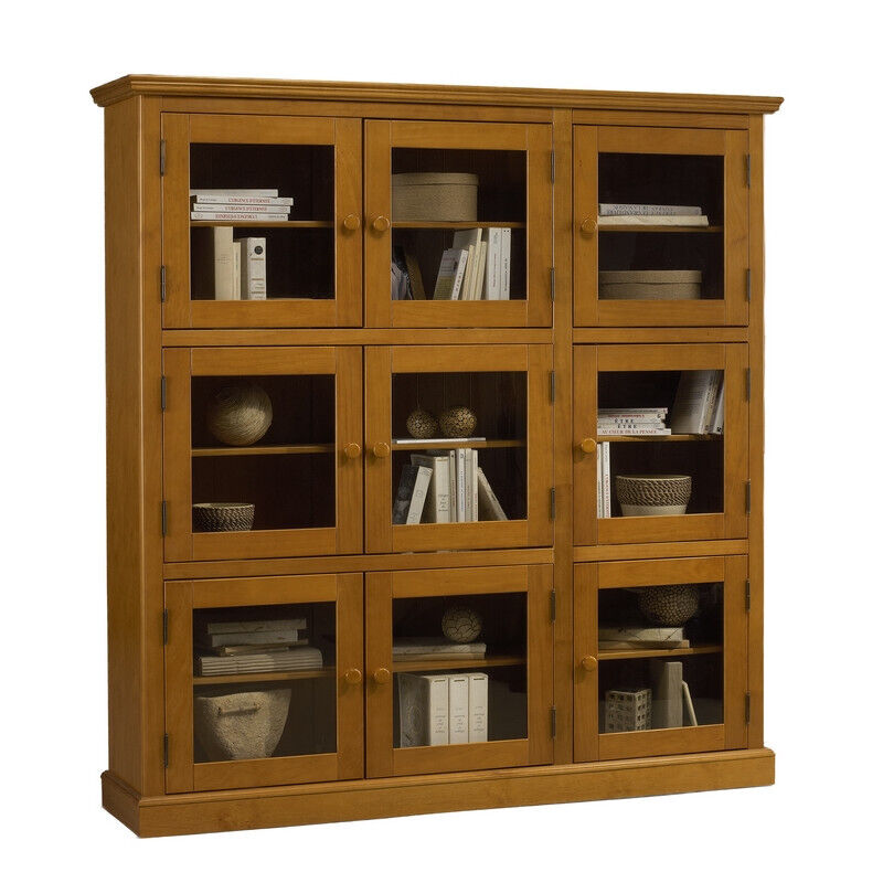 Bibliothèque Vitrine Beaux Meubles Pas Chers 9 Portes 12 Niches 163 X 170 X 37 Cm Miel Pin Massif