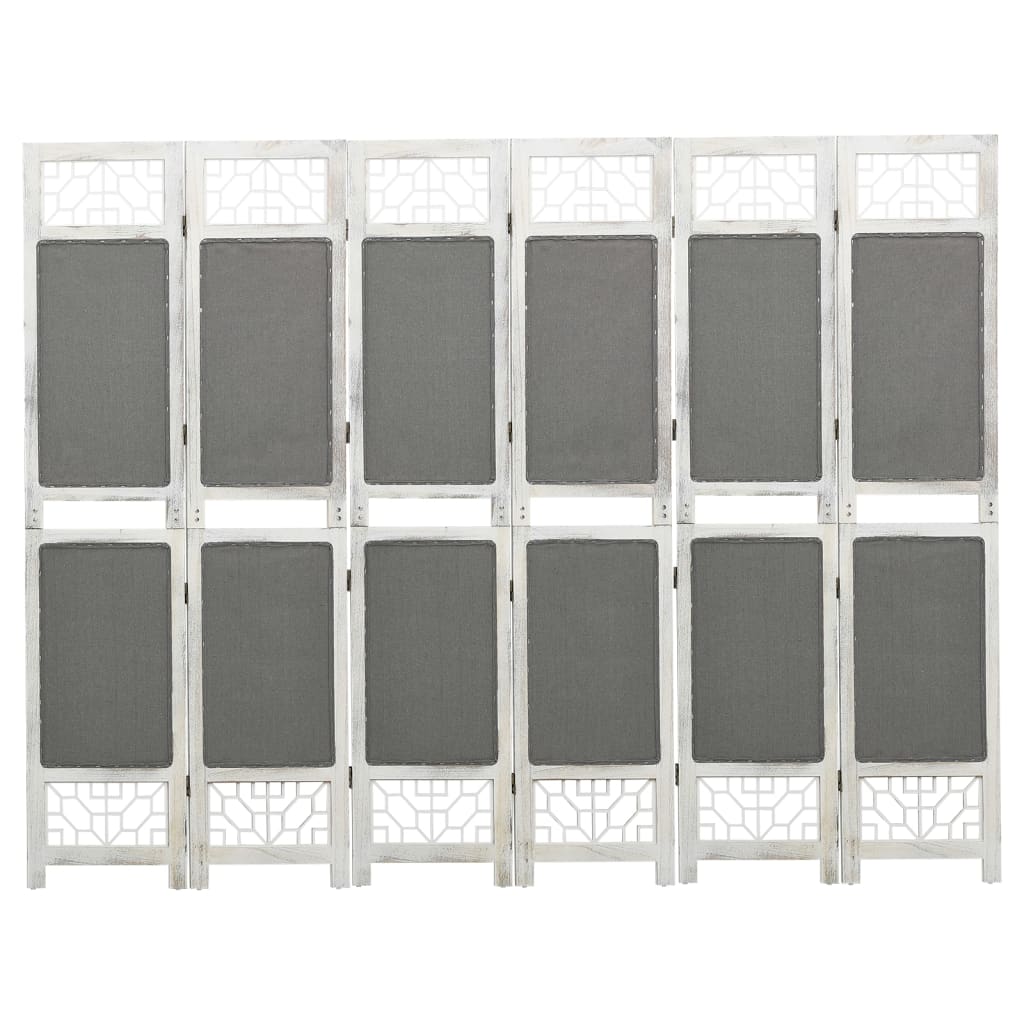 Paravent Séparateur De Pièce Cloison 6 Panneaux 210 X 165 Cm Tissu Gris Et Dec031073