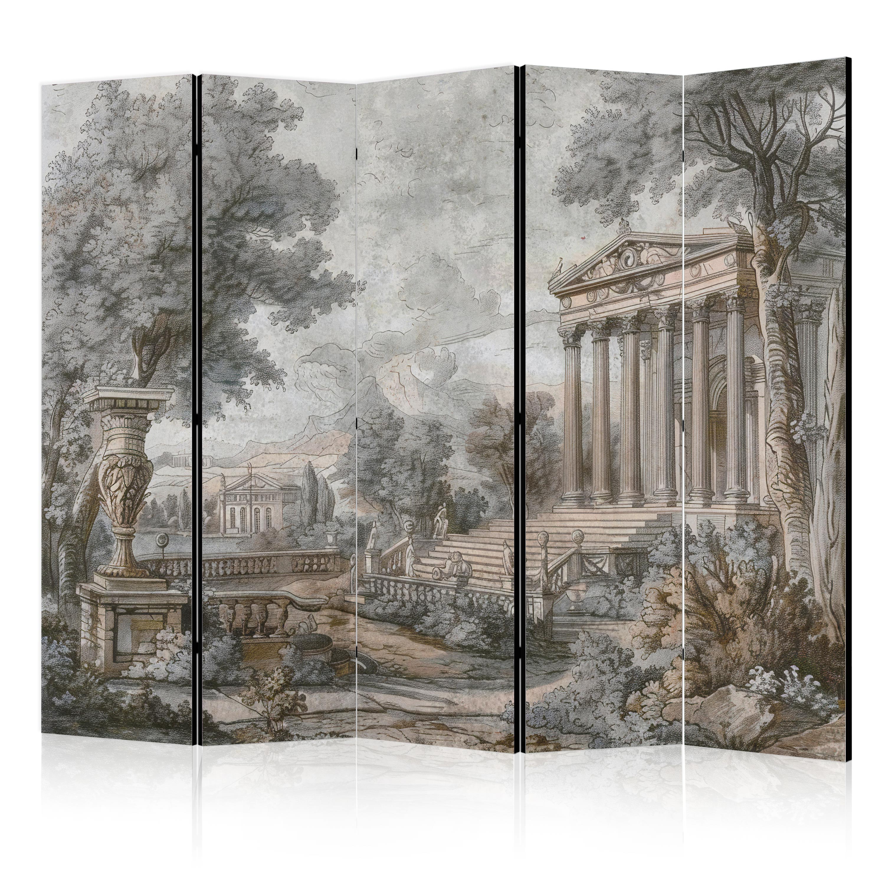 Paravent -temple Grec Parmi Une Végétation Luxuriante 225x172