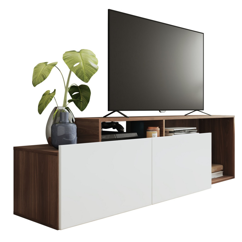 Meuble Tv Beaux Meubles Pas Chers 50 Pouces Deux Portes Blanc Châtaignier