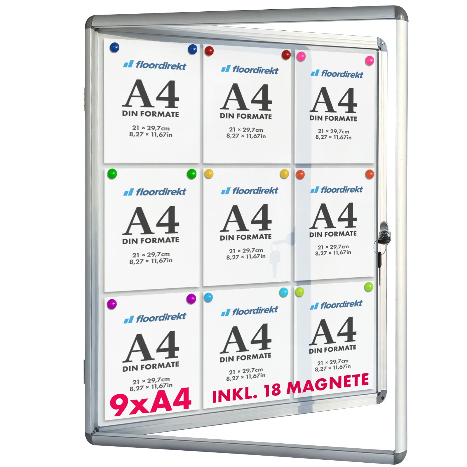 Tableau D'affichage Vitrine 70 X 97 Cm 9 X A4 Avec 18 Aimants - Floordirekt