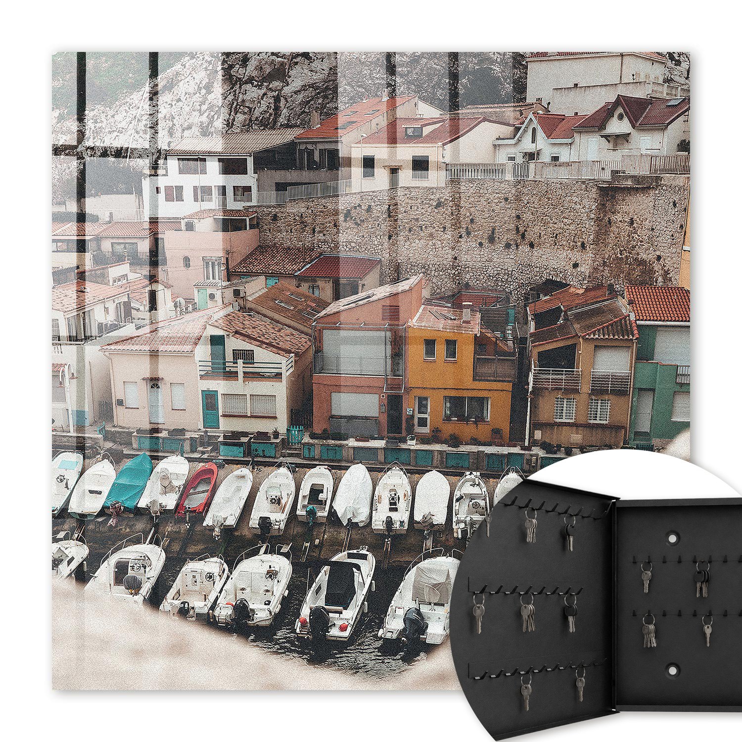 Armoire À Clés - (30 Cm X 30 Cm) - Boîte À Clés Murale - Coffret De Rangement Pour Clés - Couleur Noire - Ouverture Vers La Gauche - Pour Maison Et Bureau - Une Ville Balnéaire