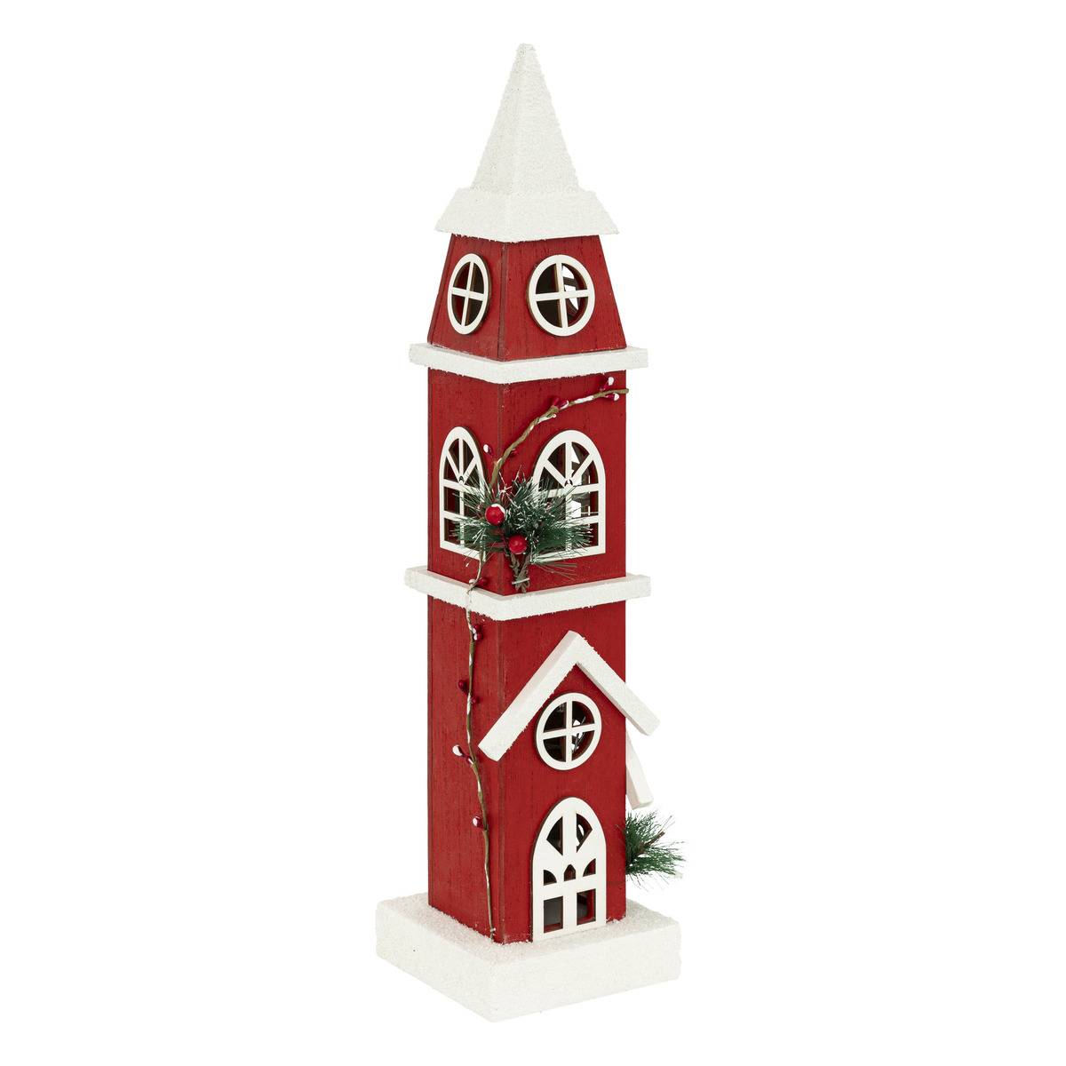 Décoration Clocher Rouge H49cm 8 Led Blanc Chaud À Piles - Feeric Lights & Christmas