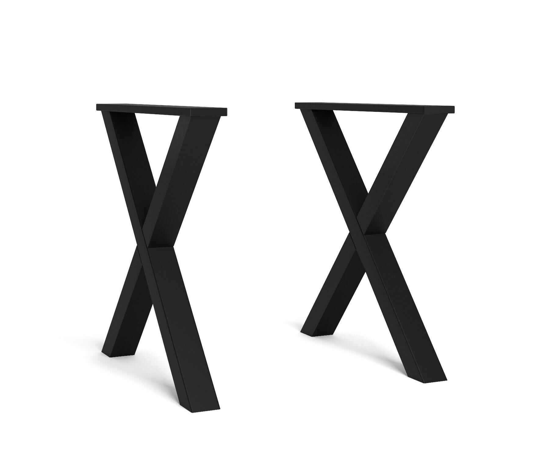 Support - Pieds En X - 72x72cm - Bois Massif Pour Plateau De Table - Laqué Noir