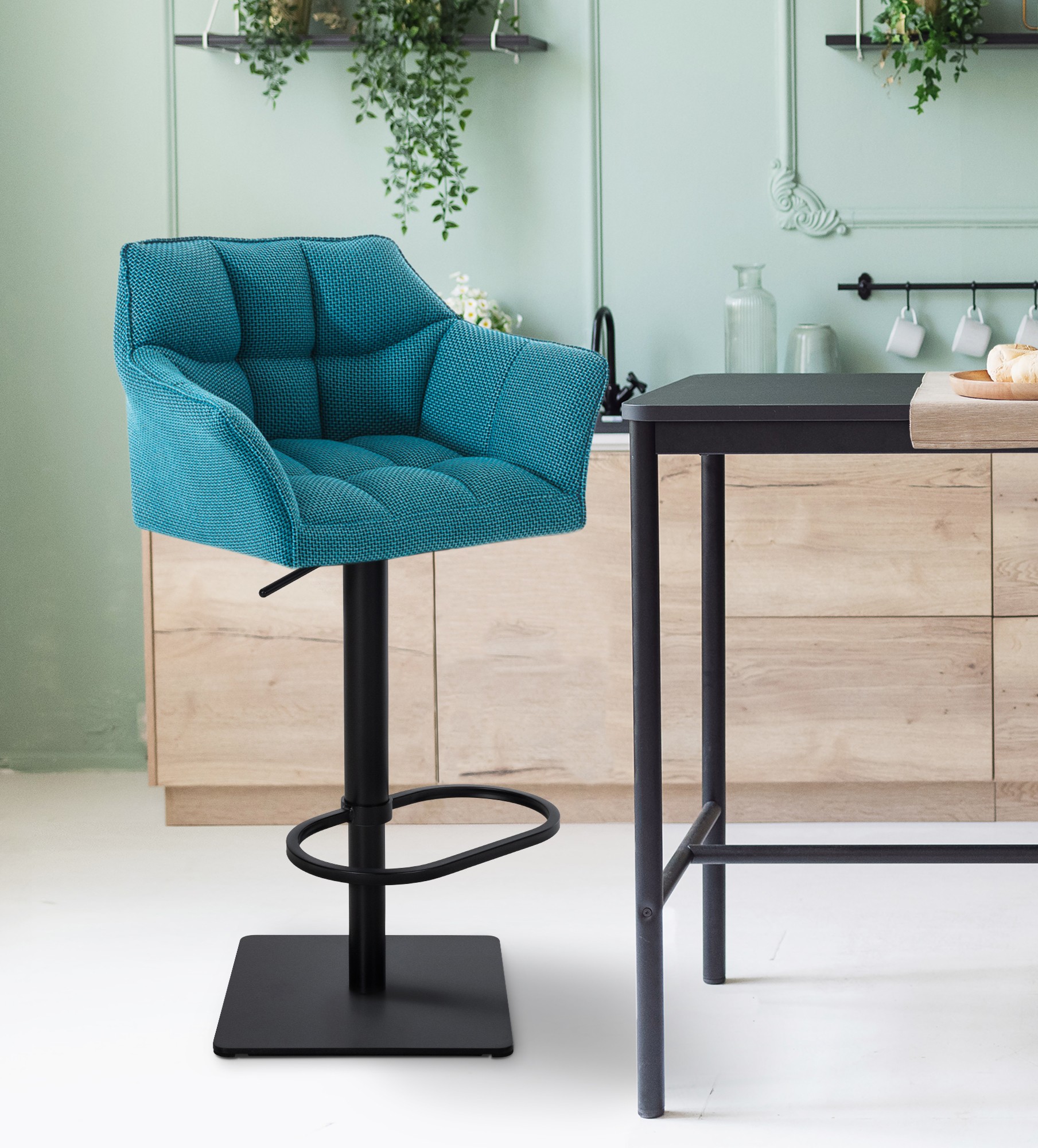Tabouret De Bar Damaso B Tissu Turquoise