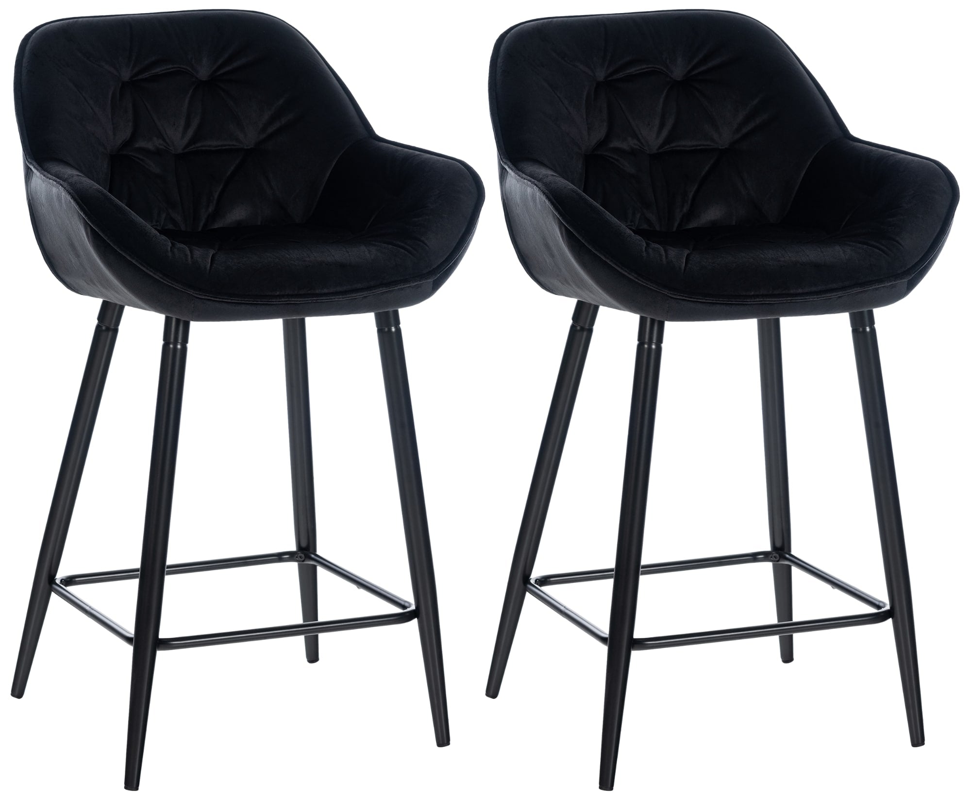 Lot De 2 Tabourets De Bar Chaises Hautes Assise Effet Capitonnée En Velours Noir 10_0004162