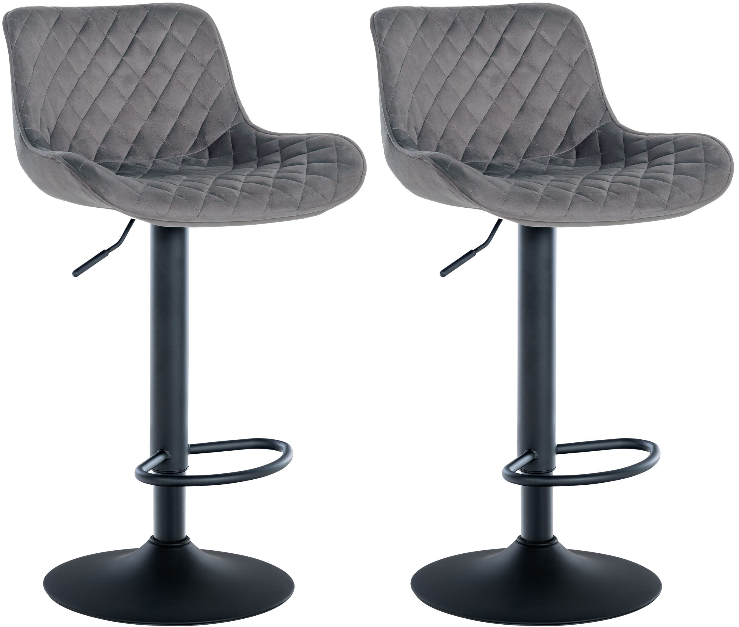 Lot De 2 Tabourets De Bar Réglable Et Pivotant Assise En Velours Gris Pieds Tdb10608