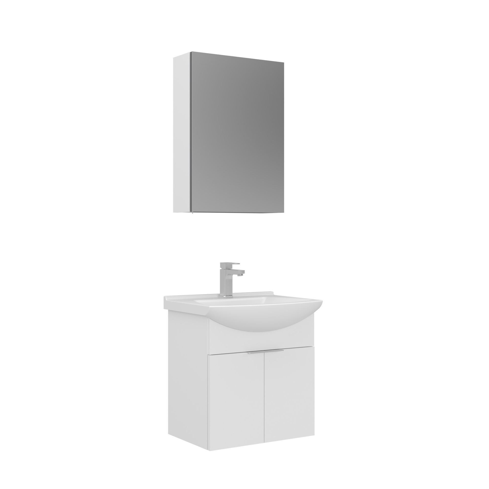Meuble Avec Simple Vasque Et Miroir "purus 55" - 55 X 50 X 58 Cm - White