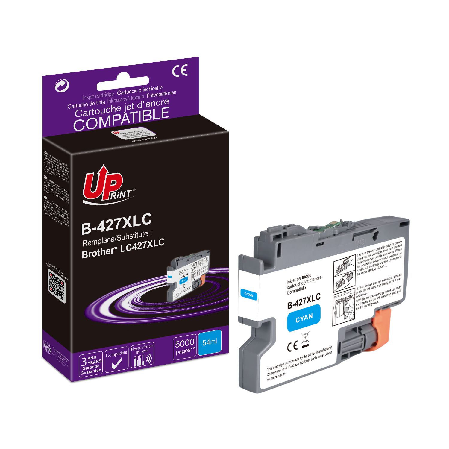 Cartouche Encre Uprint Compatible Brother Lc427 Xl Cyan C