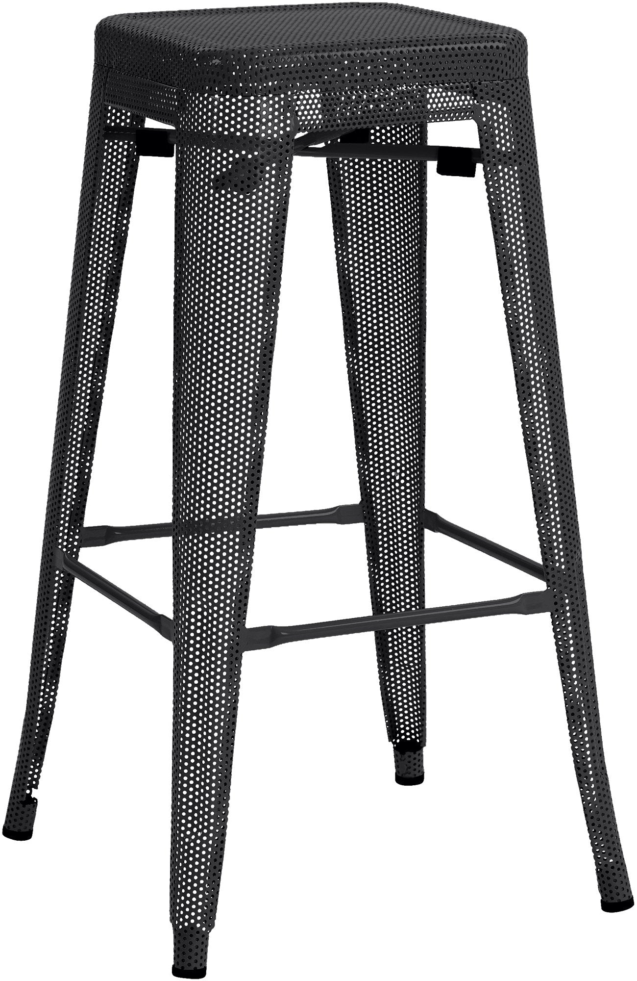 Tabouret De Bar Avec Repose-pieds Design Industriel Empilable En Métal Perforé Noir 10_0004867