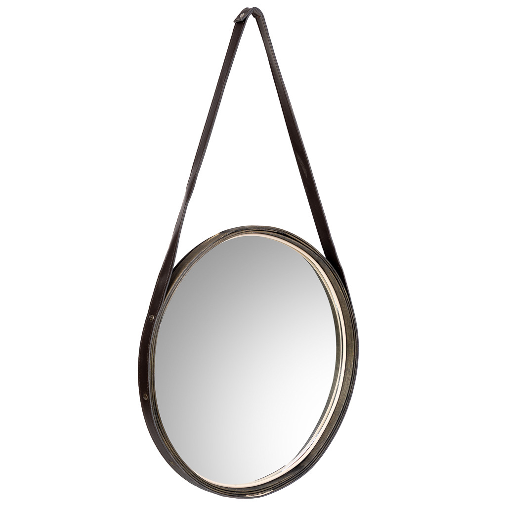 Miroir En Bois Et Corde En Similicuir Marron, D41x2,5h Cm