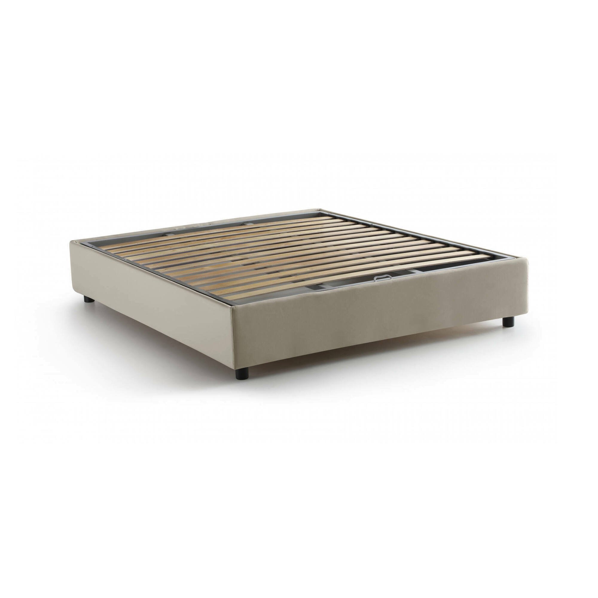 Lit Double En Tissu Beige 140x200 Cm