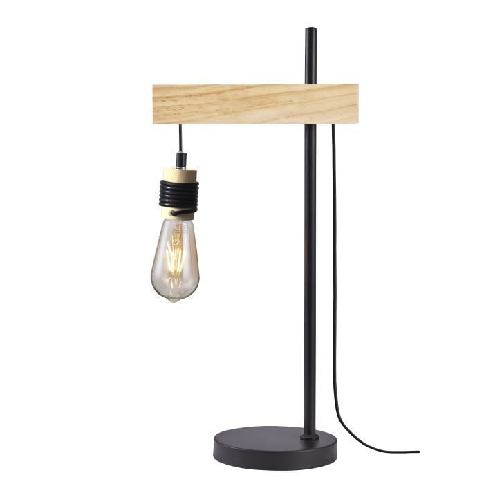 Detroit Lampe Industrielle En Bois - 24 X 18 X H60 Cm - Noir - Ampoule Fournie