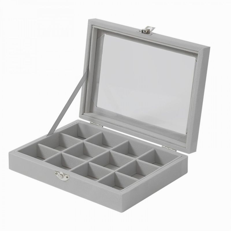 Organisateur De Bijoux Elégant Avec Couvercle En Verre 12 Compartiments Herzberg Hg05309