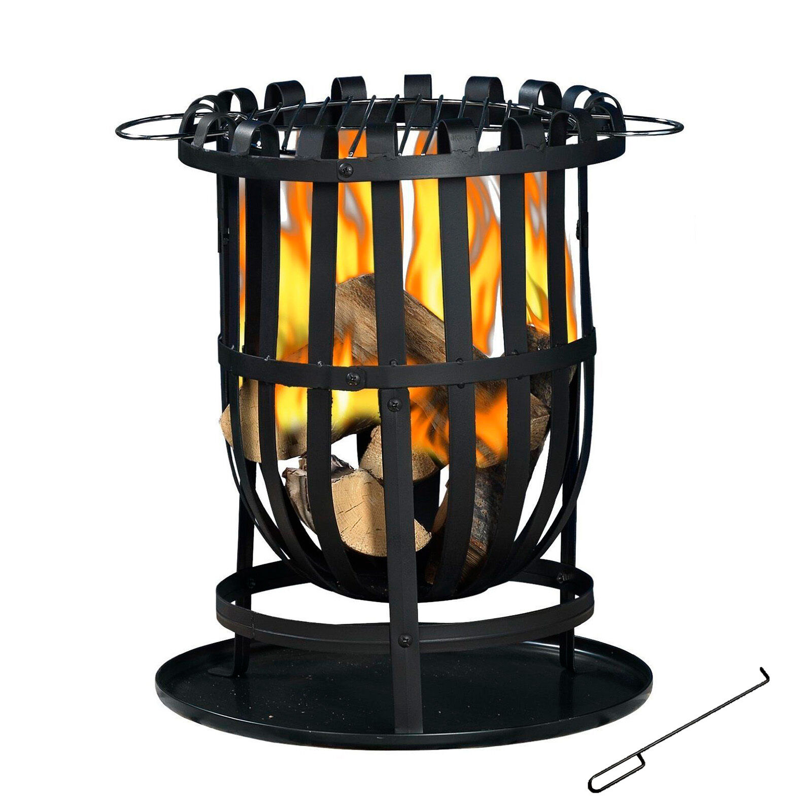Brasero Bol À Feu Usage Extérieur En Fer 2 En 1 Kekai Dana 40x56 Cm Grill Barbecue Ramasse-cendres Tisonnier