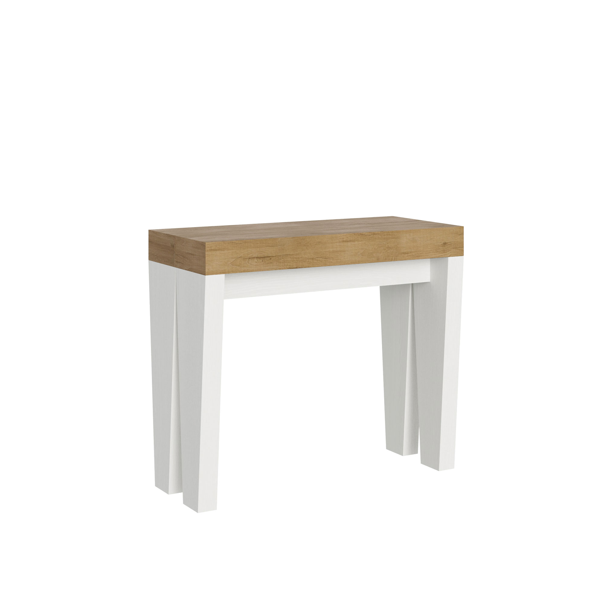 Console Extensible 90x40/196 Cm Spimbo Mix Small Plateau Chêne Nature Structure Frêne Blanc
