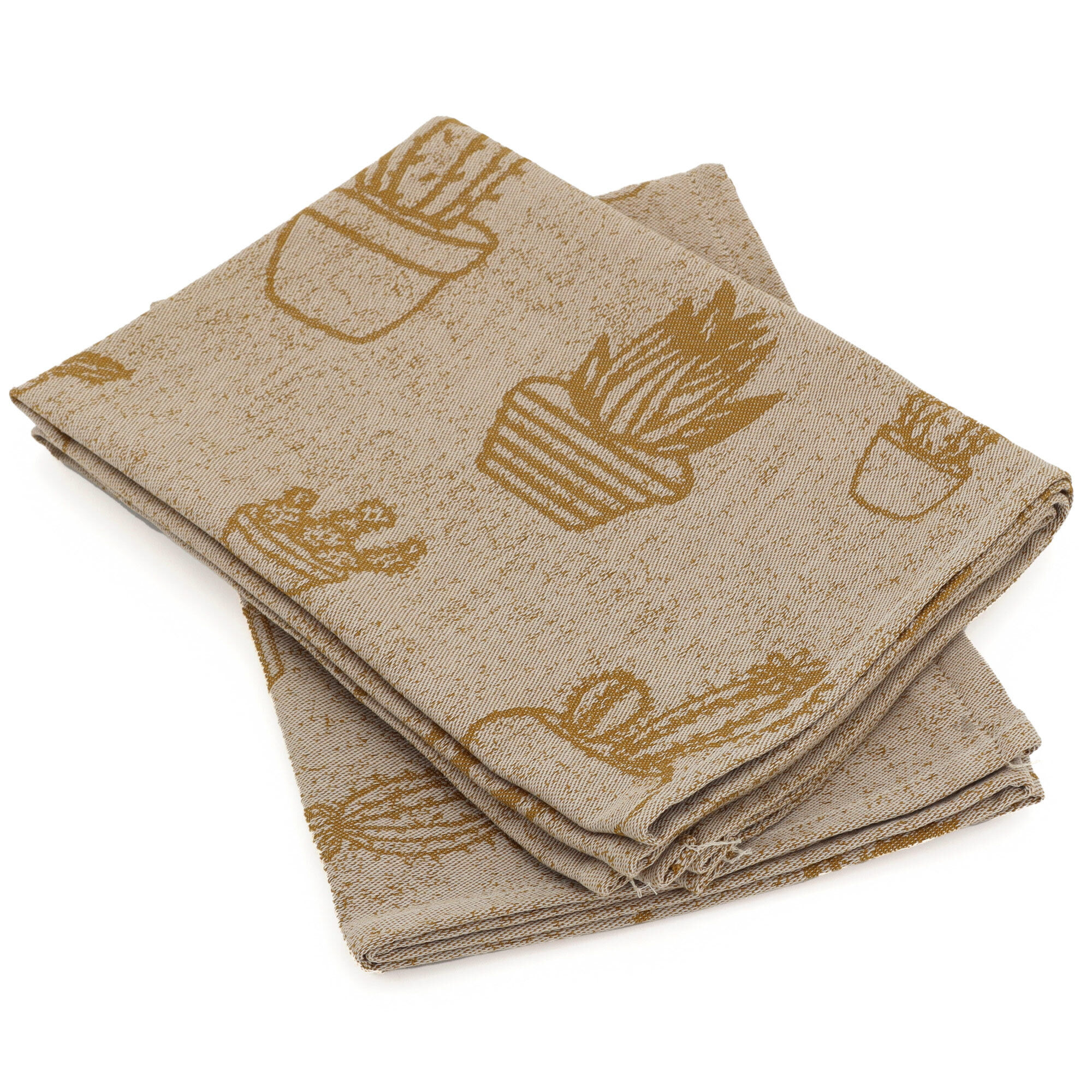 Lot De 2 Torchons De Cuisine Toile 50x70 Cm Coton Cactus Jaune