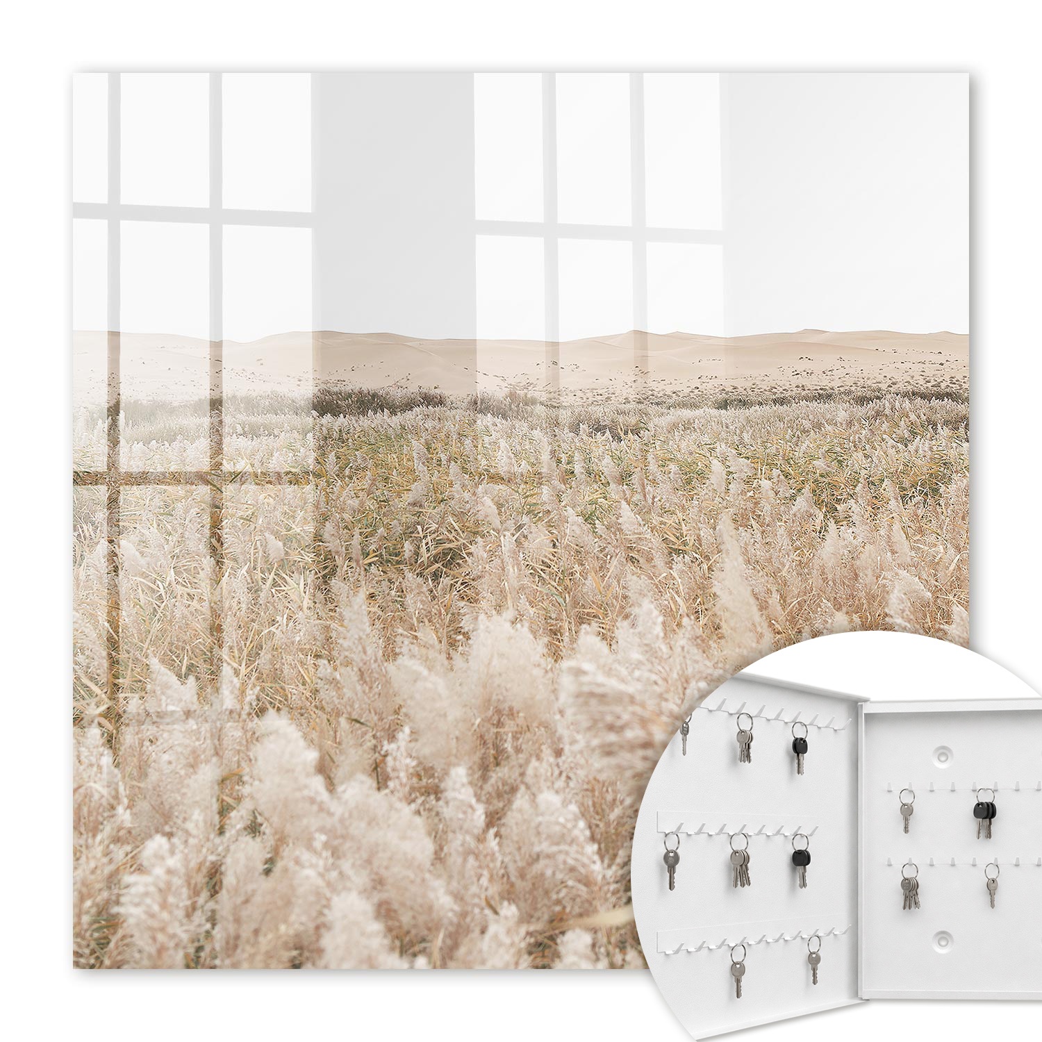 Armoire À Clés - (30 Cm X 30 Cm) - Boîte À Clés Murale - Coffret De Rangement Pour Clés - Couleur Blanche - Ouverture Vers La Gauche - Pour Maison Et Bureau - Harmonie Du Désert