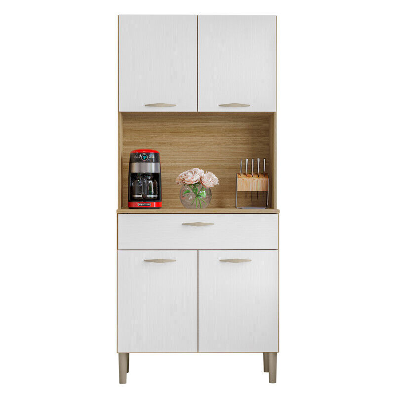 Buffet Cuisine Beaux Meubles Pas Chers 4 Portes 1 Tiroir 74,5 X 170,5 X 36,3 Cm Chêne Blanc Structuré