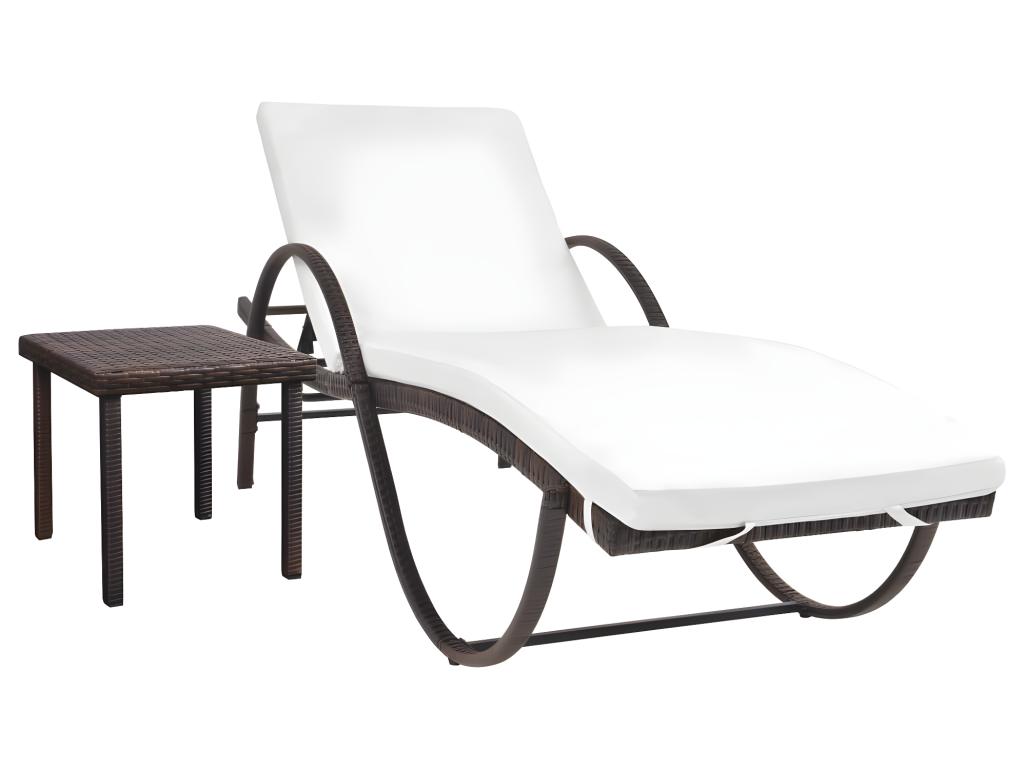 Transat Chaise Longue Bain De Soleil Lit De Jardin Terrasse Meuble D'extérieur Avec Coussin Et Table Résine Tressée Marr