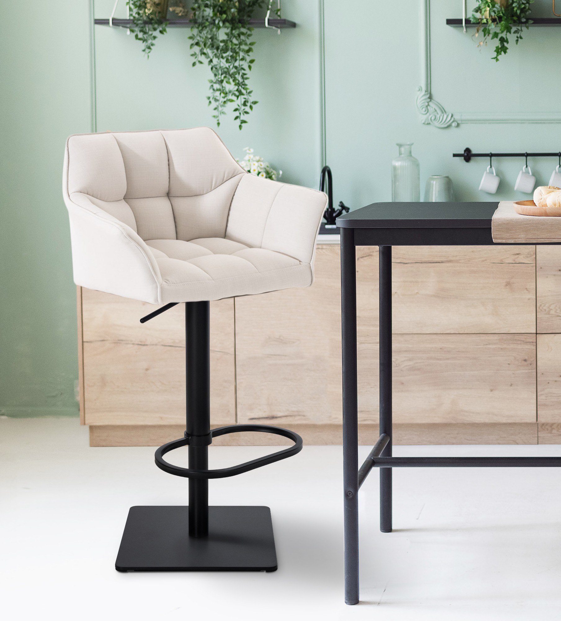 Tabouret De Bar Damaso B Tissu Blanc