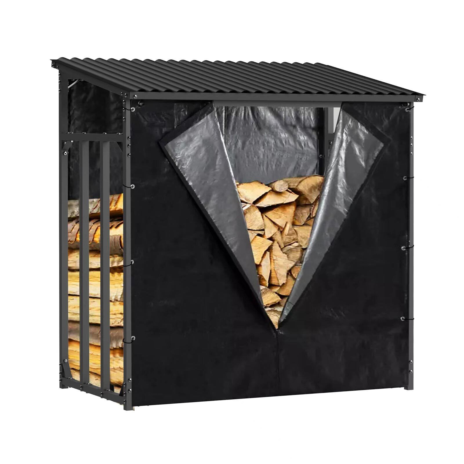 Abri À Bûches Extérieur Gardiun Wood Shed I 143x70x145cm Acier Galvanisé Avec Couverture Imperméable, Bâche Et Support