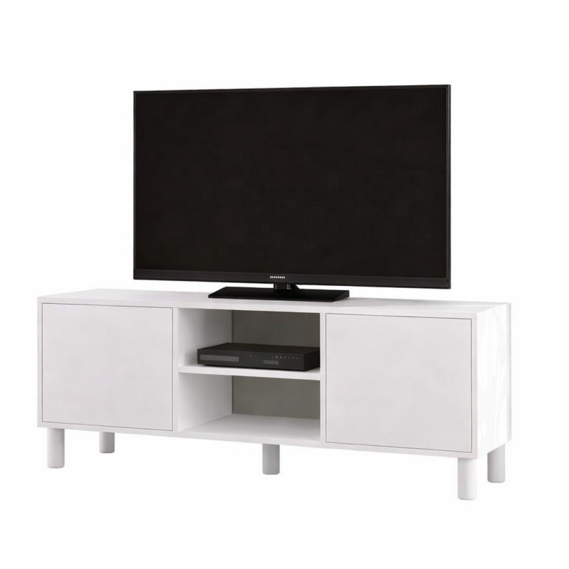 Meuble Tv Beaux Meubles Pas Chers 65 Pouces 2 Portes 4 Niches Blanc 160 X 59,1 X 40 Cm