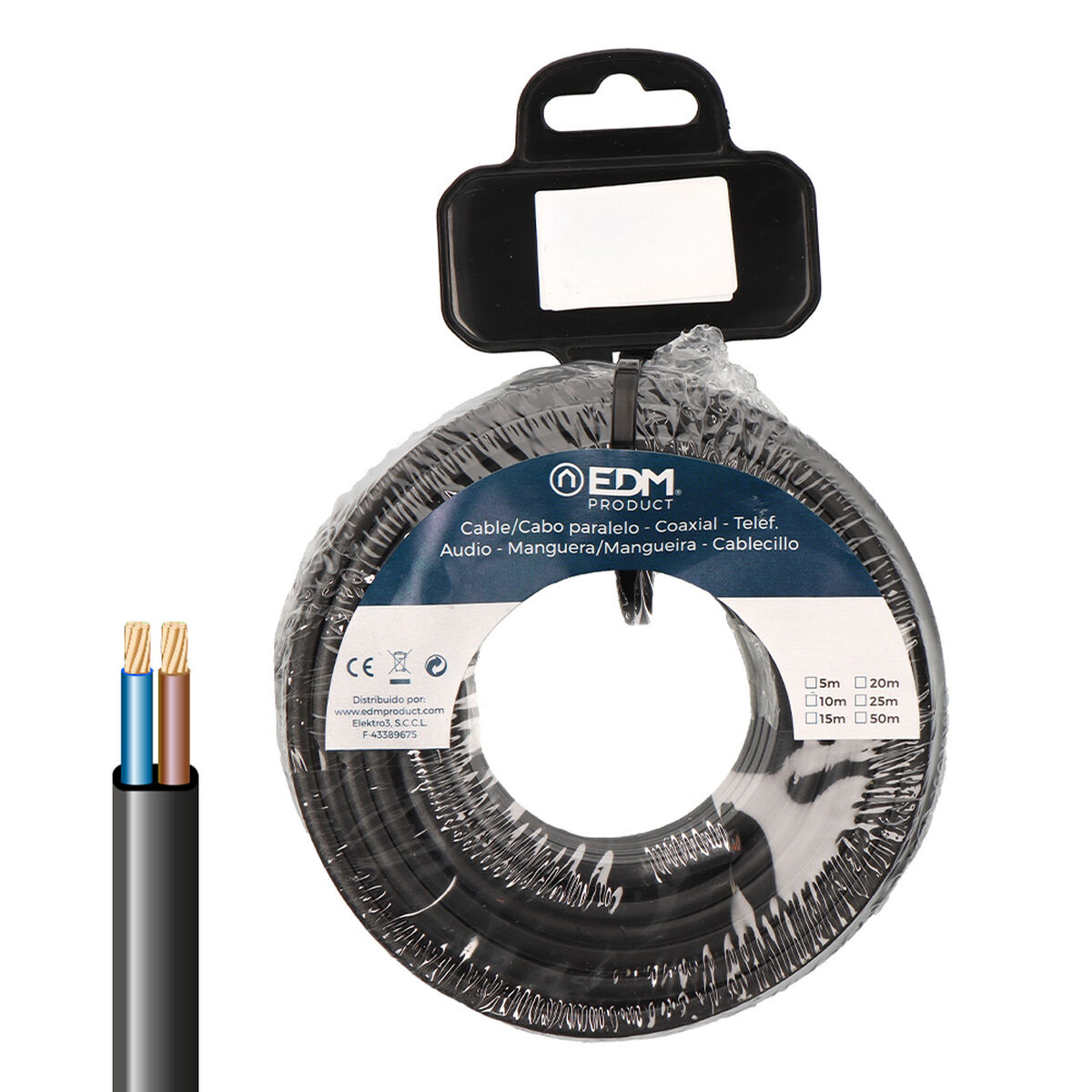 Câble Edm 28510 Noir 5 M Plat