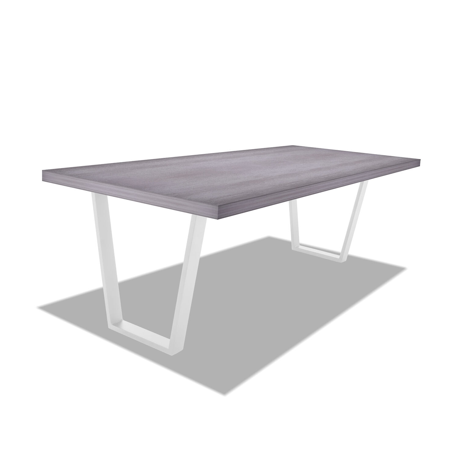Table De Salle À Manger En Bois Et Métal - Pieds Blancs Trapézoïdaux - 220x100 Cm