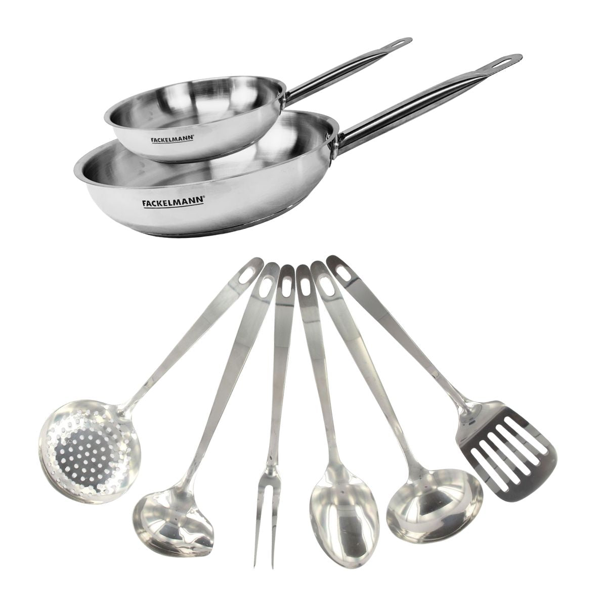 Set De 2 Poêles De 20 Et En Inox Et 6 Ustensiles Inox Eterna