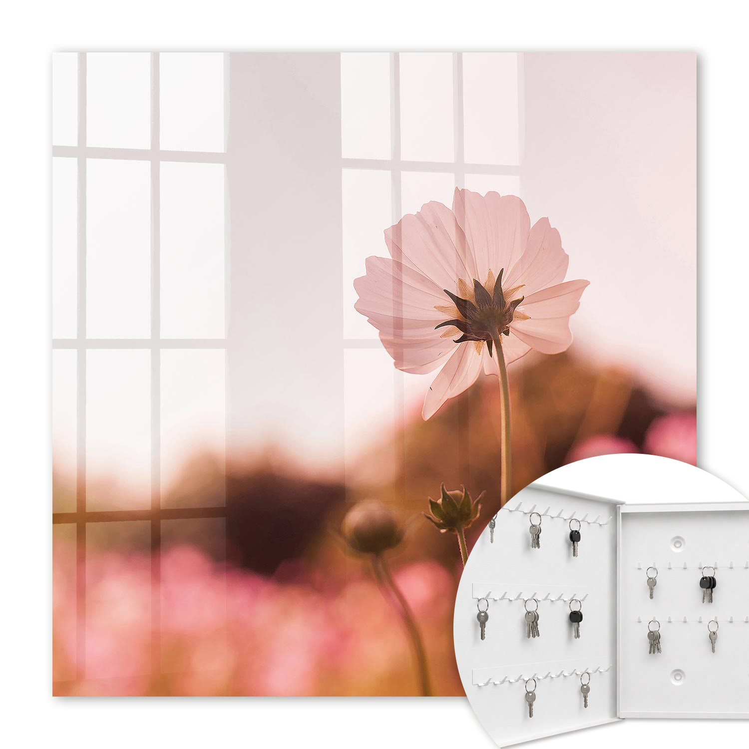 Armoire À Clés - (30 Cm X 30 Cm) - Boîte À Clés Murale - Coffret De Rangement Pour Clés - Couleur Blanche - Ouverture Vers La Gauche - Pour Maison Et Bureau - Élégance Florale