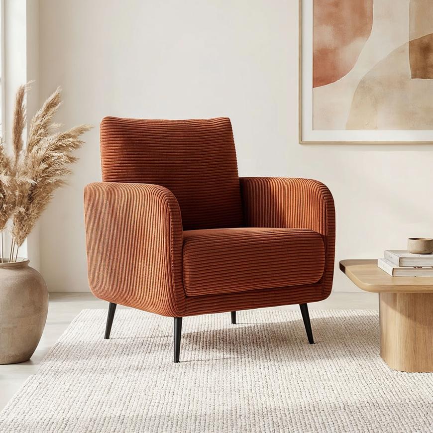 Sicaan Fauteuil Design Emma Velours Côtelé Terracotta