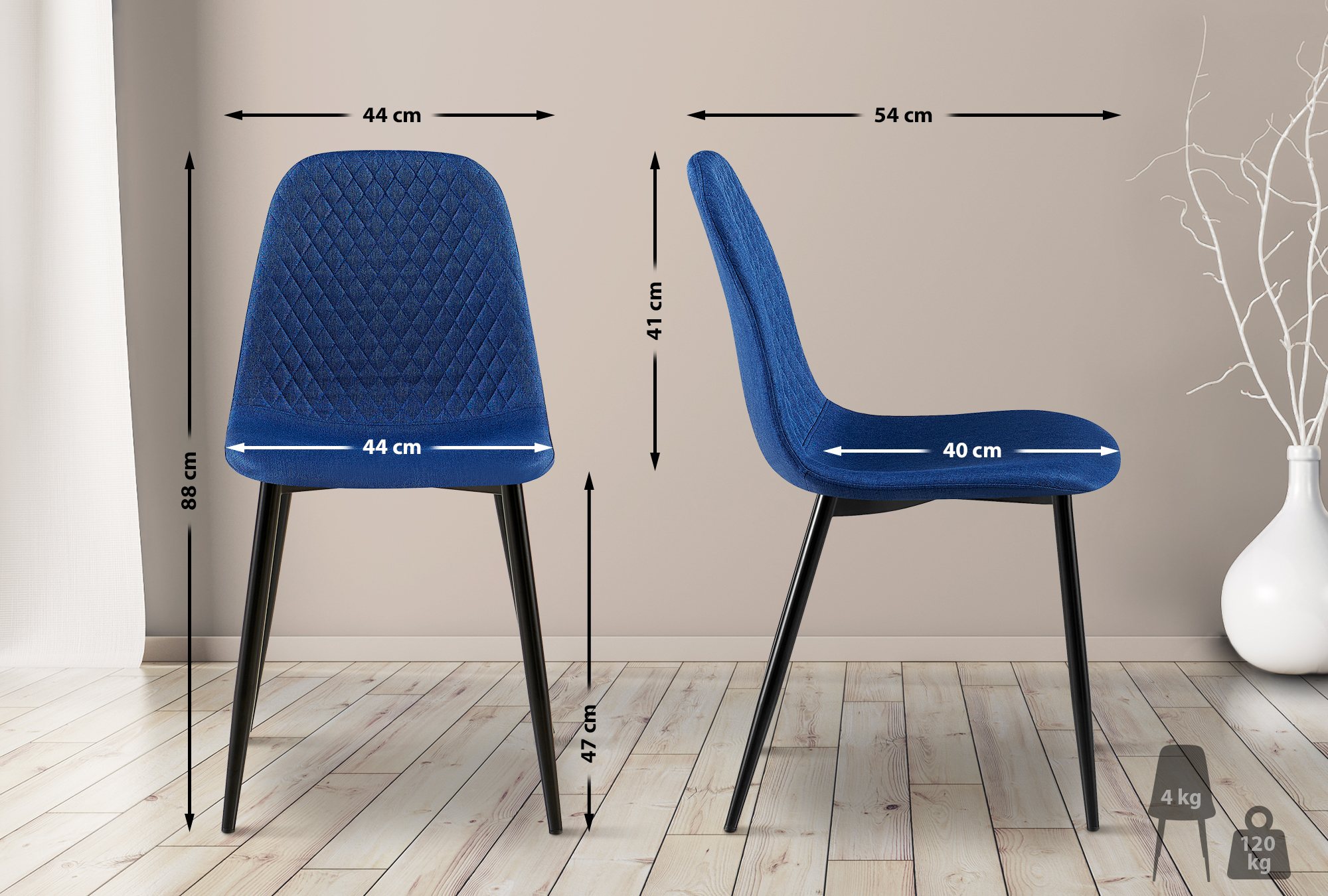 Lot De 4 Chaises Giverny Tissu Bleu