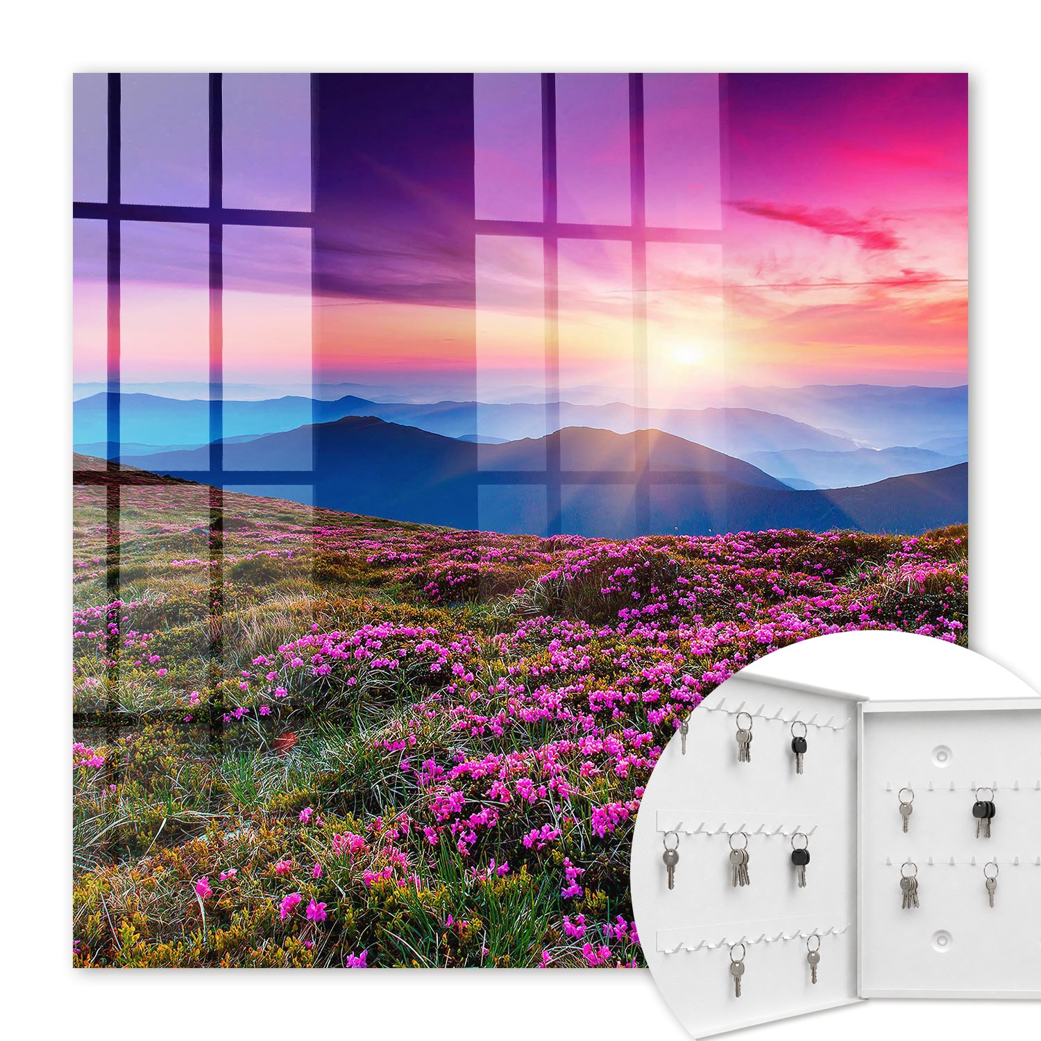 Armoire À Clés - (30 Cm X 30 Cm) - Boîte À Clés Murale - Coffret De Rangement Pour Clés - Couleur Blanche - Ouverture Vers La Gauche - Pour Maison Et Bureau - Matinée En Montagne